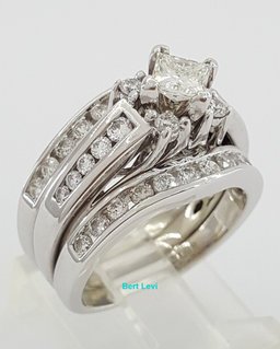 Princess Brilliant Cut Diamond Engagement Ring 2 Wedding Band Set 1.5 ct 14K