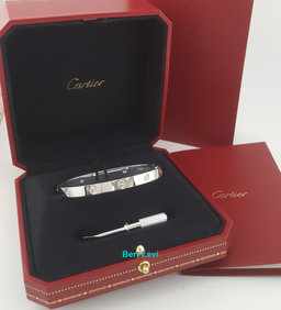 Cartier LOVE 18K White Gold 4 Diamonds 0.42 ct Bracelet SIZE 20 Rtl $14,000