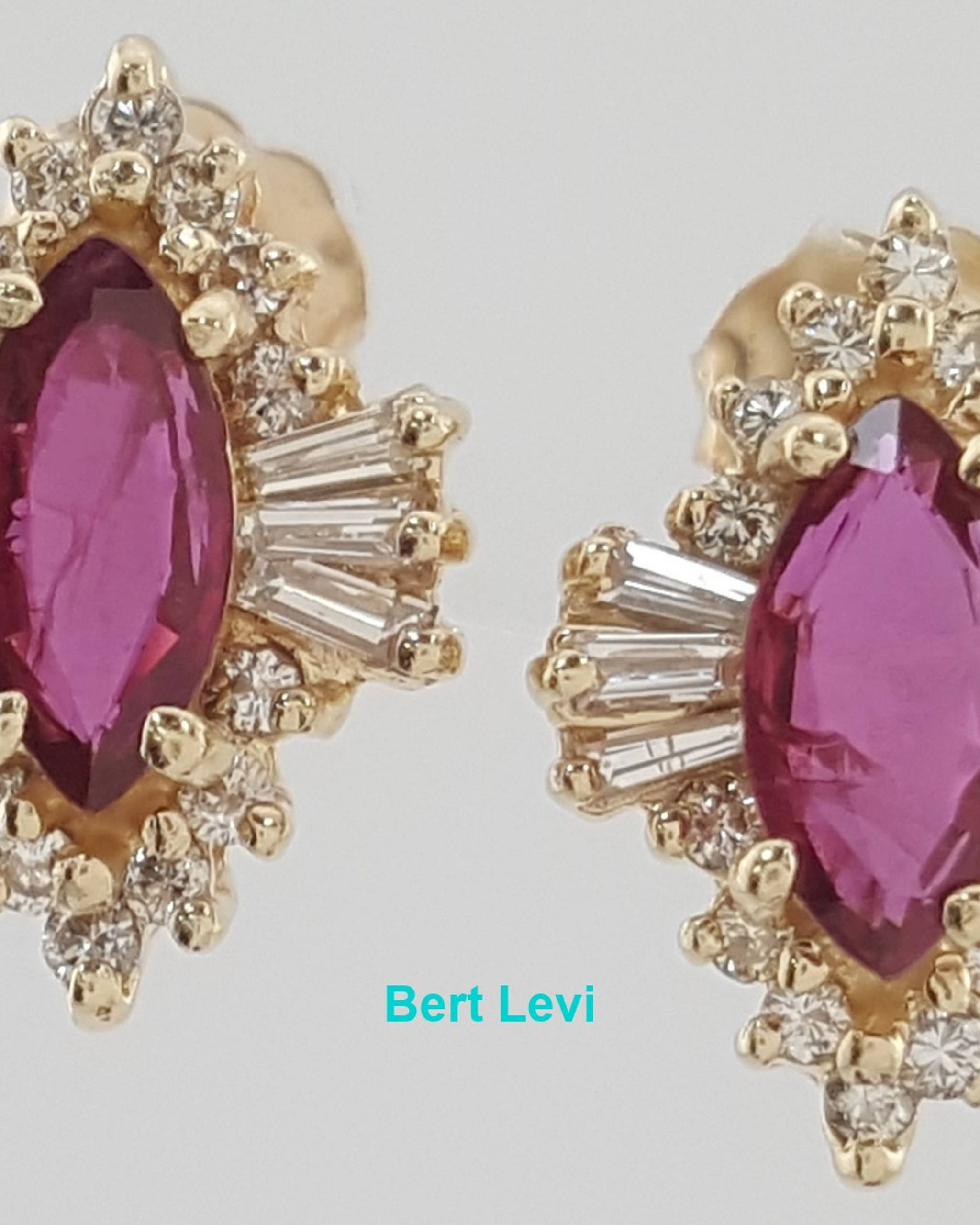 Marquise Ruby Diamond Halo Stud Earrings 1.46 ct 14k Yellow Gold