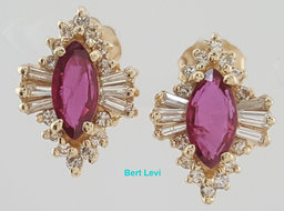 Marquise Ruby Diamond Halo Stud Earrings 1.46 ct 14k Yellow Gold
