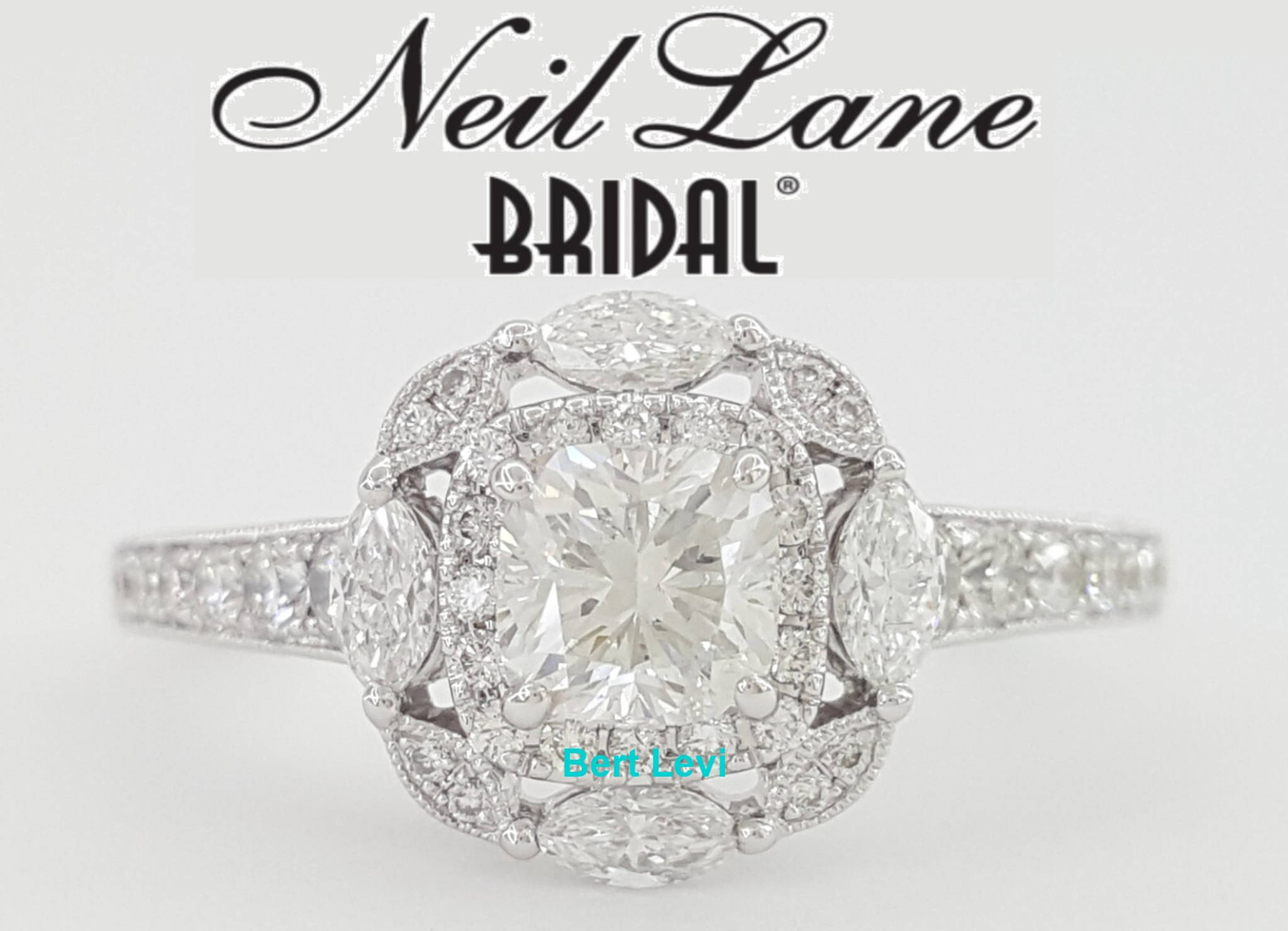 Neil Lane Cushion Marquise Diamond Halo Engagement Ring 1.75 ct 14k W Gold $6250