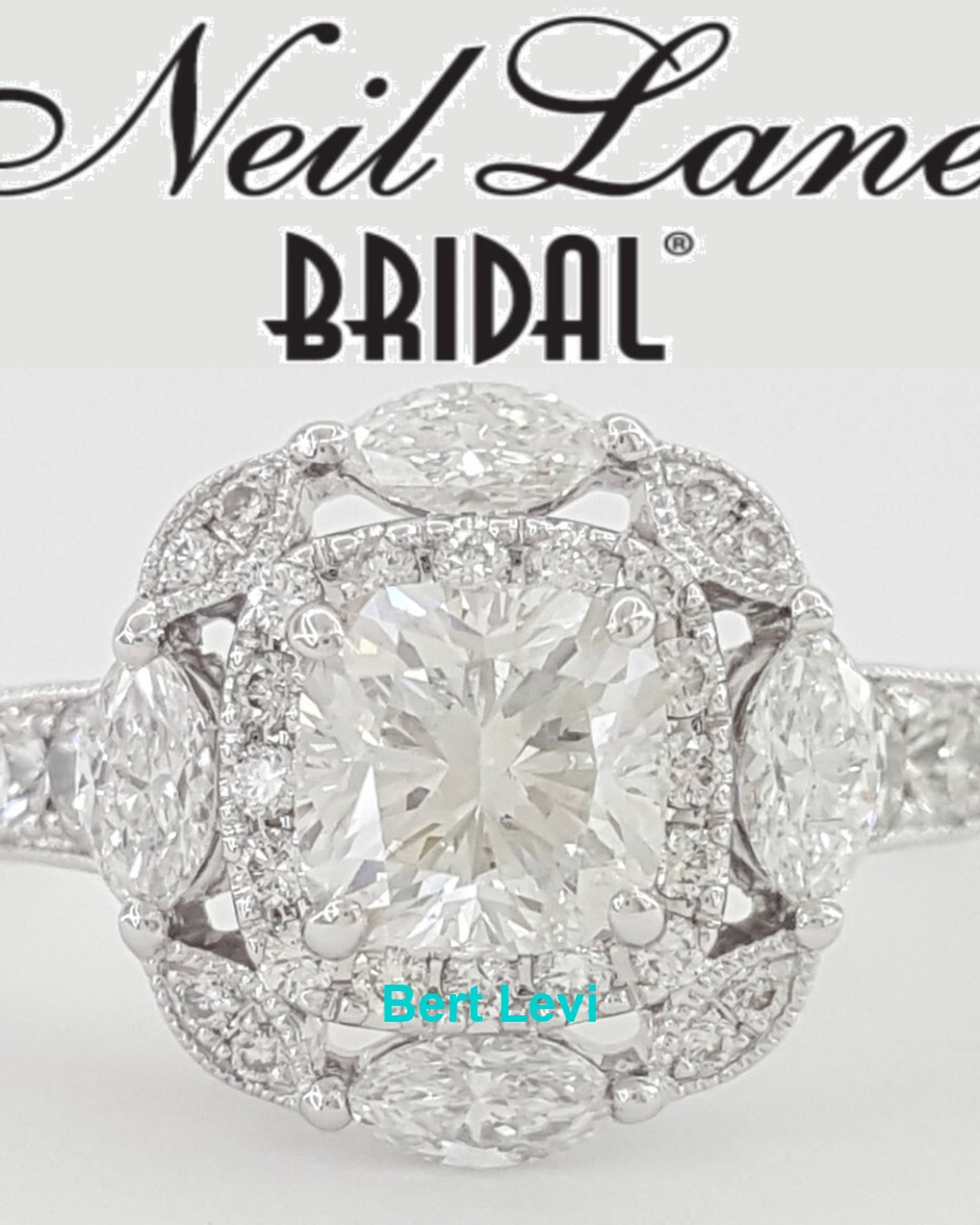 Neil Lane Cushion Marquise Diamond Halo Engagement Ring 1.75 ct 14k W Gold $6250