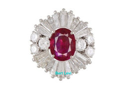 Vintage Oval Burma No Heat Ruby Diamond Ballerina Ring Platinum 5.2 ct