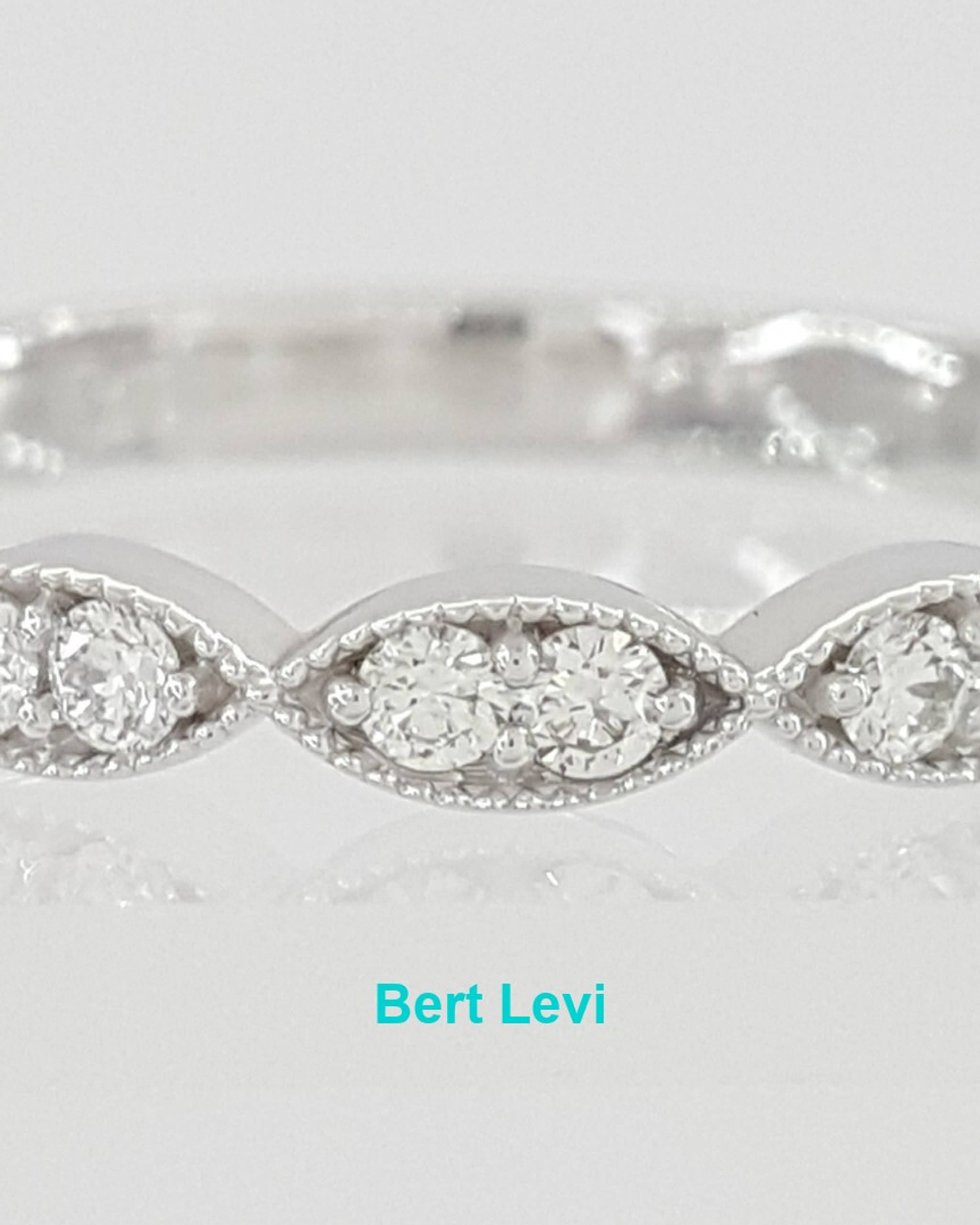 14K White Gold Half Circle Round Diamond Marquise Style Wedding Band 0.35 ct