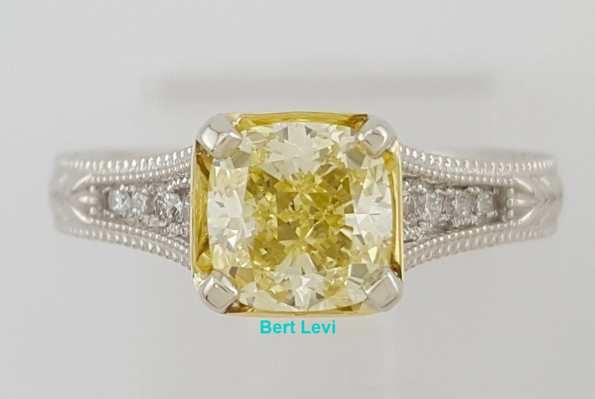 Fancy Yellow Cushion Diamond Engagement Ring 1.65 ct 14k Rtl $11,500