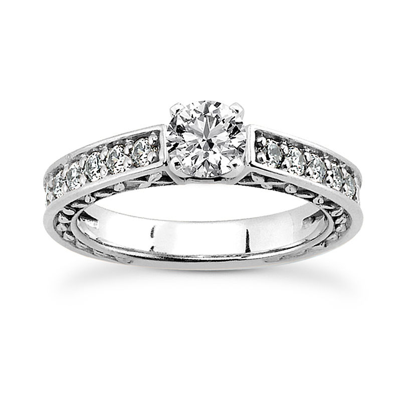 Ladies 14KT White Gold Platinum Round Diamond Tailored Engagement Set ENS3557-A