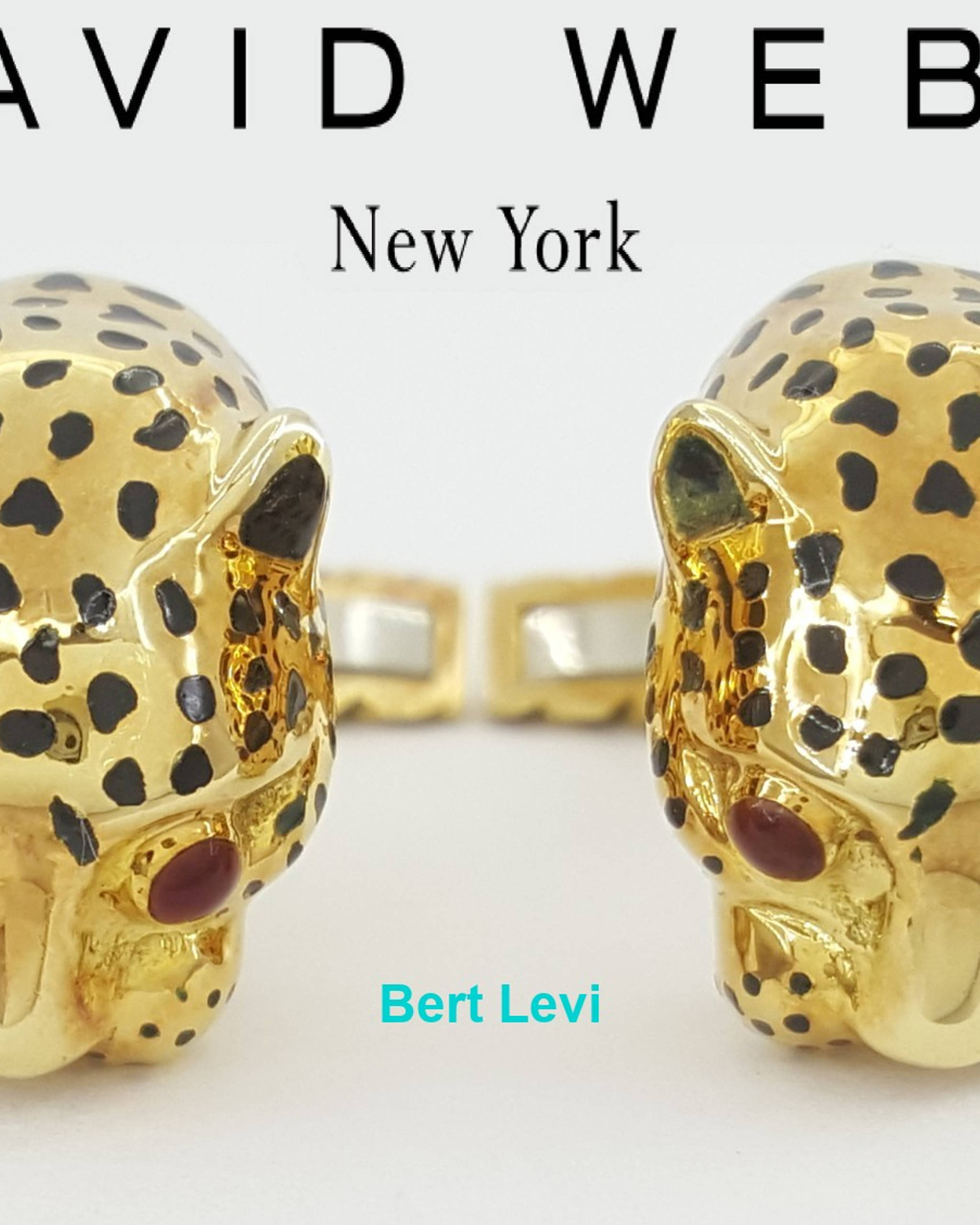 David Webb Ruby & Enamel Leopard Cufflinks 18k Yellow Gold 17.7 Grams