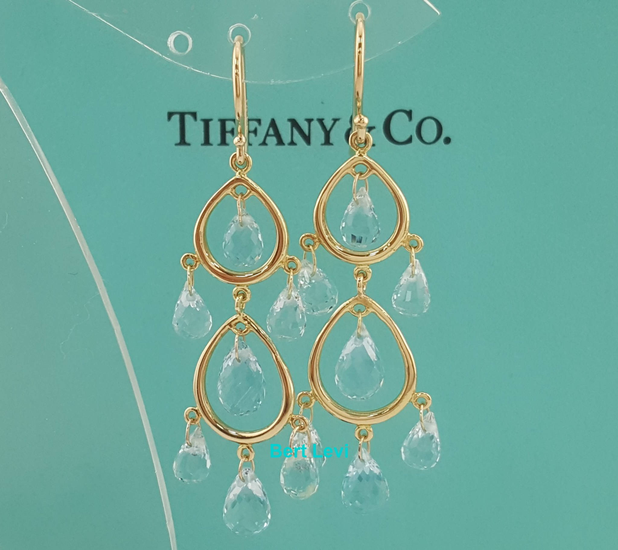 Tiffany & Co. 18K Yellow Gold Aquamarine Chandelier Earrings 5.8 Grams 1.92"