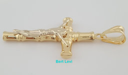Bamboo Crucifix Cross Pendant 18k Yellow Gold 2" 3 grams