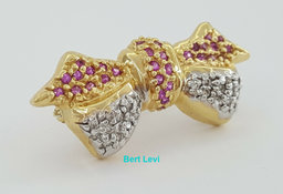 LeVian Le Vian 14K Yellow Gold 0.85 ct Pink Sapphire & Diamond Bow Pin Brooch