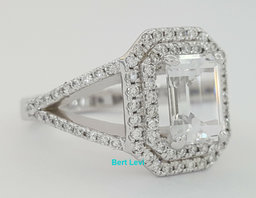 Emerald Semi-Mount Double Halo Split Shank Engagement Ring CZ & 0.88 ct 14K Gold
