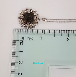LeVian Smoky Quartz & Chocolate Diamond Pendant / Necklace 18" 14K Gold 4.77 ct