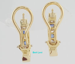 Tiffany & Co Round Diamond & Sapphire 1.36 ct 18K Yellow Gold Omega Earrings