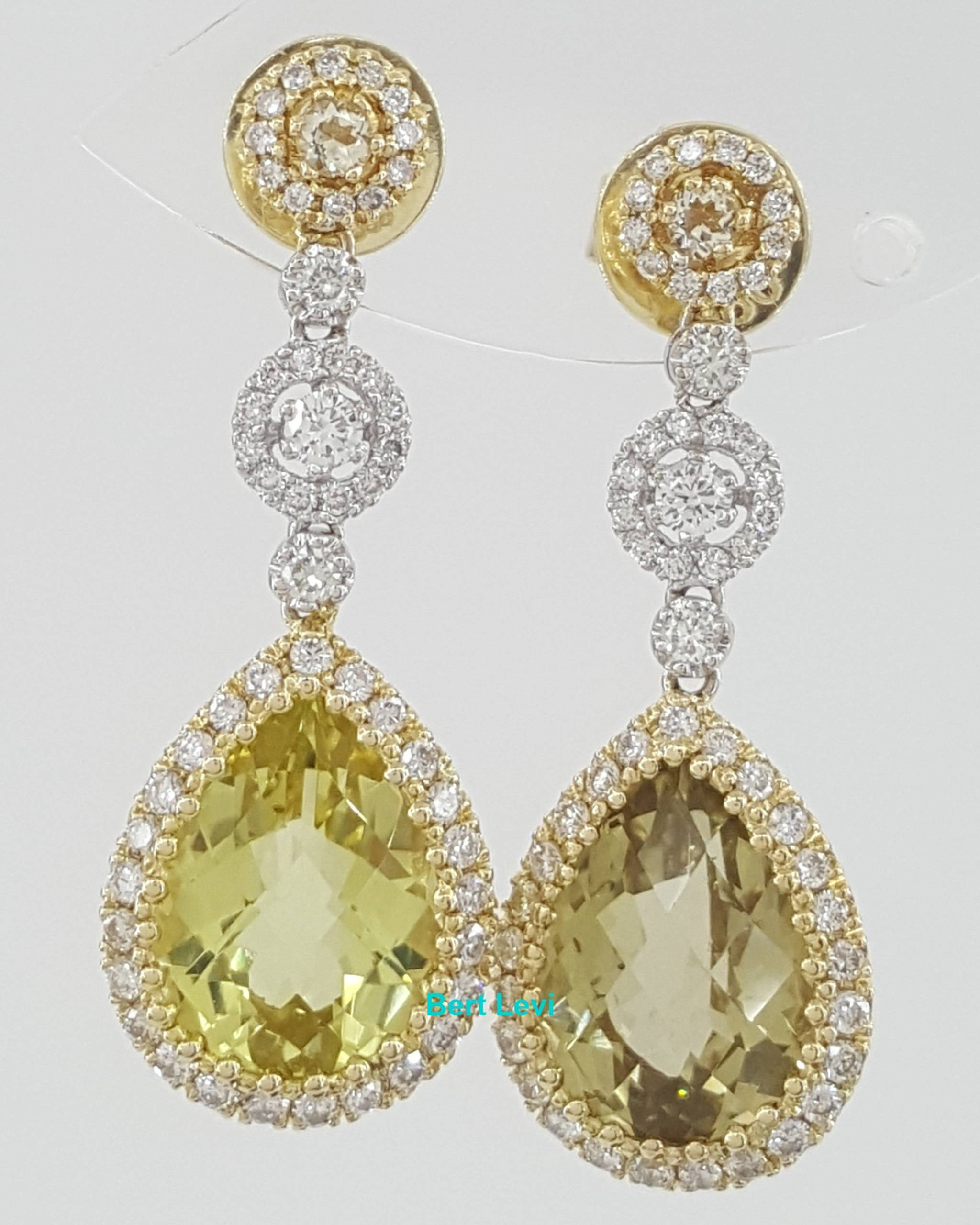Natalie K Lemon Quarts Diamond Dangle Earrings 0.9 ct 18K Yellow White Gold