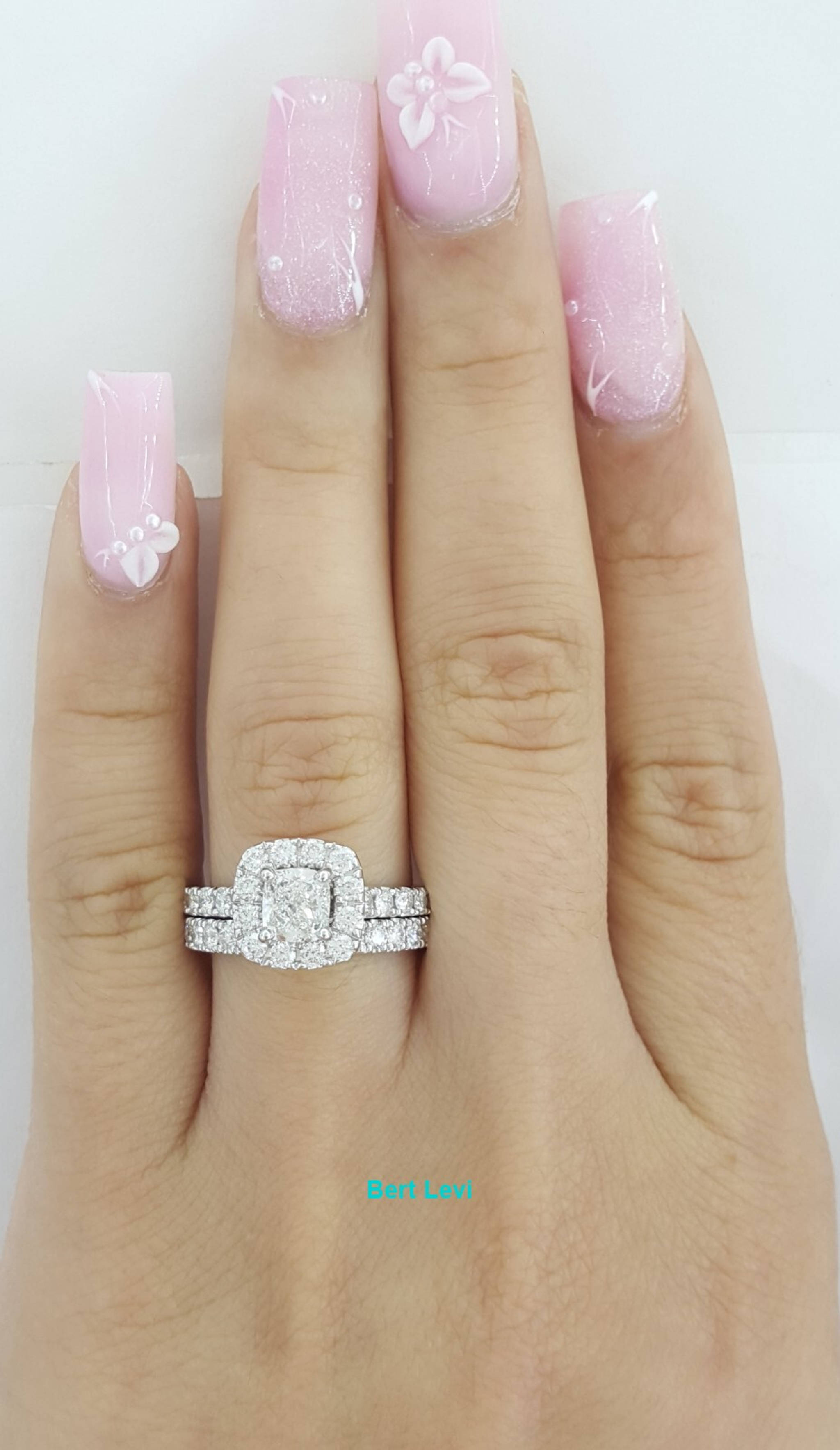 Neil Lane Cushion Diamond Halo Engagement Ring Set 14k W Gold 1.88 ct Rtl $7.4K