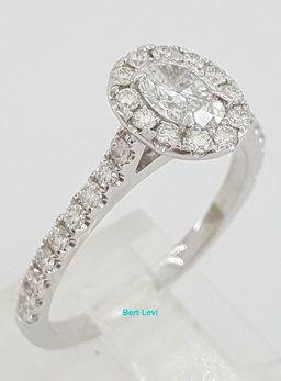 Oval Brilliant Cut Diamond Halo Engagement Ring D/SI2 GIA14k White Gold 1.05 ct