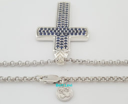 Esquire Silver Sapphire Cross Necklace Italy 22" 20.3 Grams
