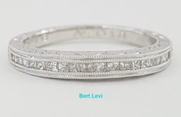 Channel Set Princess Cut Diamond Curve Milgrain Wedding Band 14k W Gold 0.33 ct