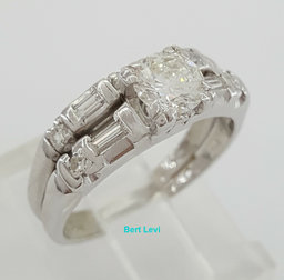 Round & Baguette Cut Diamond Engagement Ring Set 0.75 ct 14K Gold & Platinum