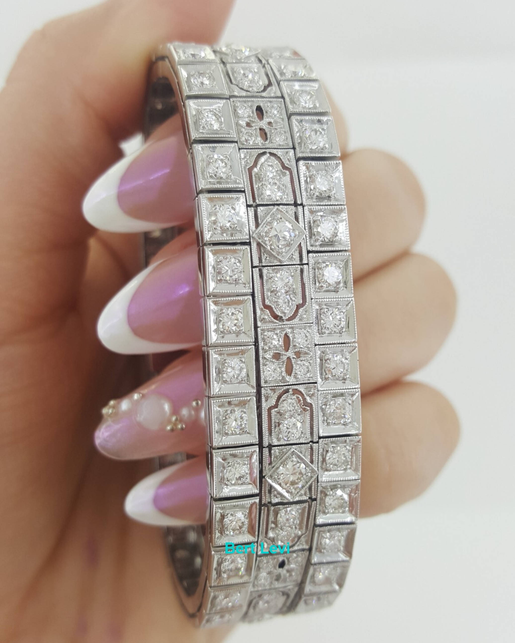 Vintage Old European Diamond 3 Row Tennis Bracelet 6 ct 14K W Gold Plat 1940's