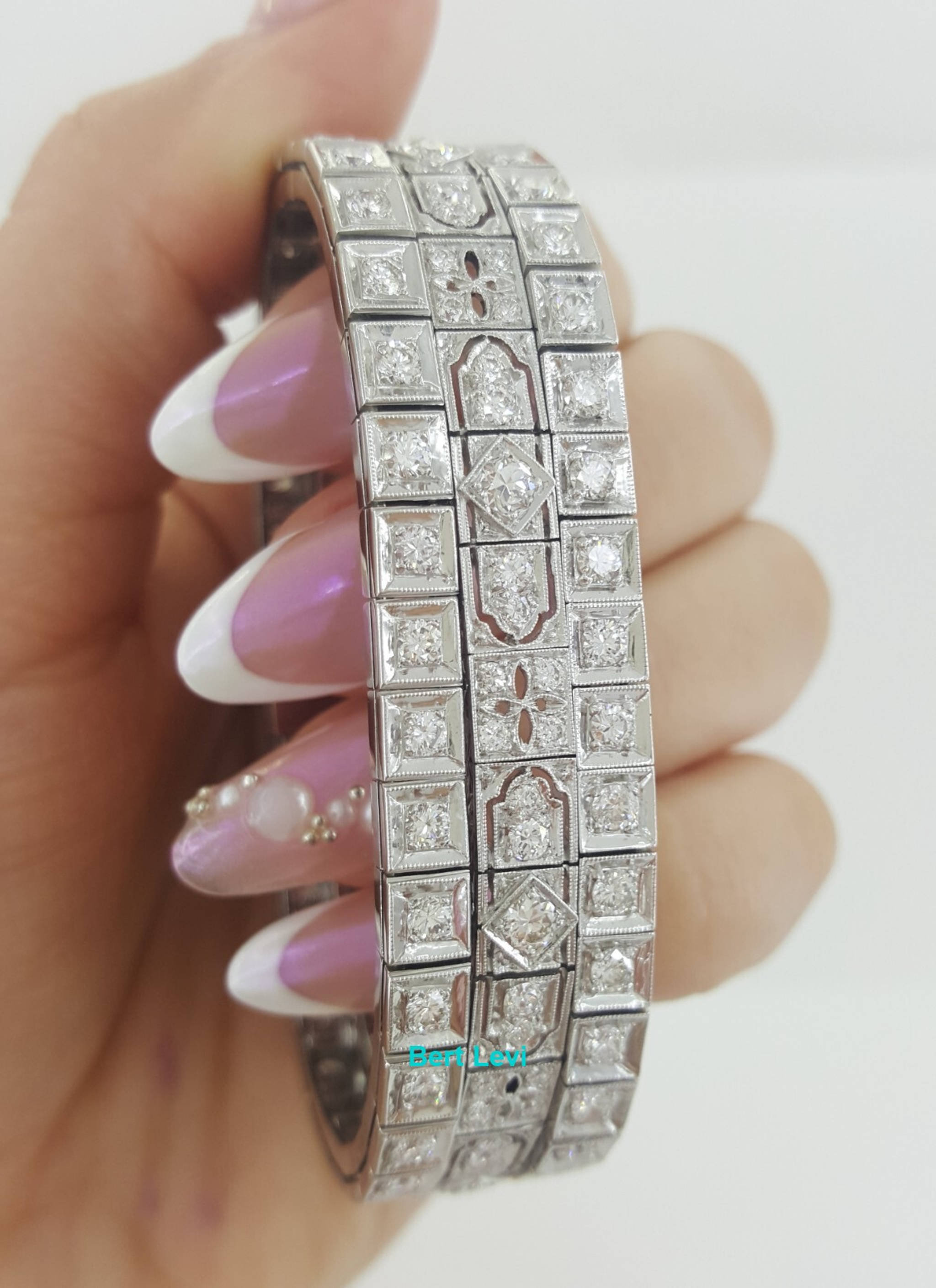 Vintage Old European Diamond 3 Row Tennis Bracelet 6 ct 14K W Gold Plat 1940's