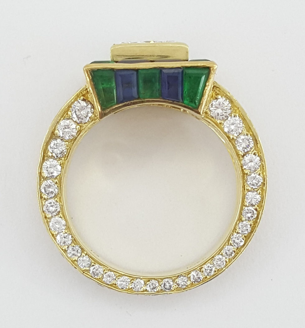 Thumbnail: Tiffany & Co. Princess Diamond Sapphire Emerald 5.89 ct 18K Halo Engagement Ring