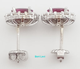 Burma Oval Ruby Diamond Halo Stud Earrings 1.78 ct 14k White Gold Retail $4K