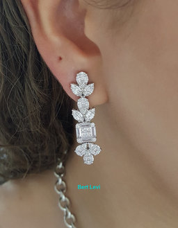 Marquise Pear Princess Baguette Round Diamond Dangle Earrings 3.52ct 18K Gold