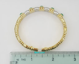 Virginia Capri Pave Diamond Emerald Bangle Bracelet 18K Gold Italy 0.44 ct 38g