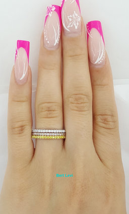 18k Tri-Color Gold Round White Pink & Yellow Diamond 1.6 ct Eternity Band Ring