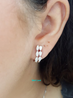 Marquise & Pear Cut Diamond Half Hoop Earrings 1.7 ct 18K White Gold