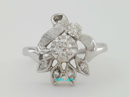 1/3 ct Vintage Art Deco 14K White Gold Old European & Single Cut Engagement Ring