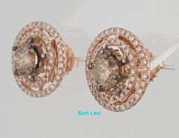 LeVian Le Vian Chocolate Diamond Double Halo Earrings 14k Strawberry Gold 2.12ct