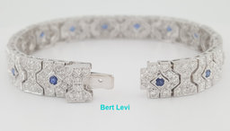 Vintage Art Deco Diamond Sapphire Bracelet 4.66 ct 18K White Gold 8.7mm 23 Grams