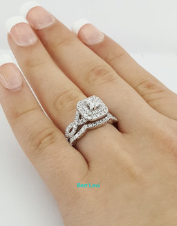 Vera Wang Love 1.33 ct Princess Diamond Double Halo Engagement Ring LEO Band Set