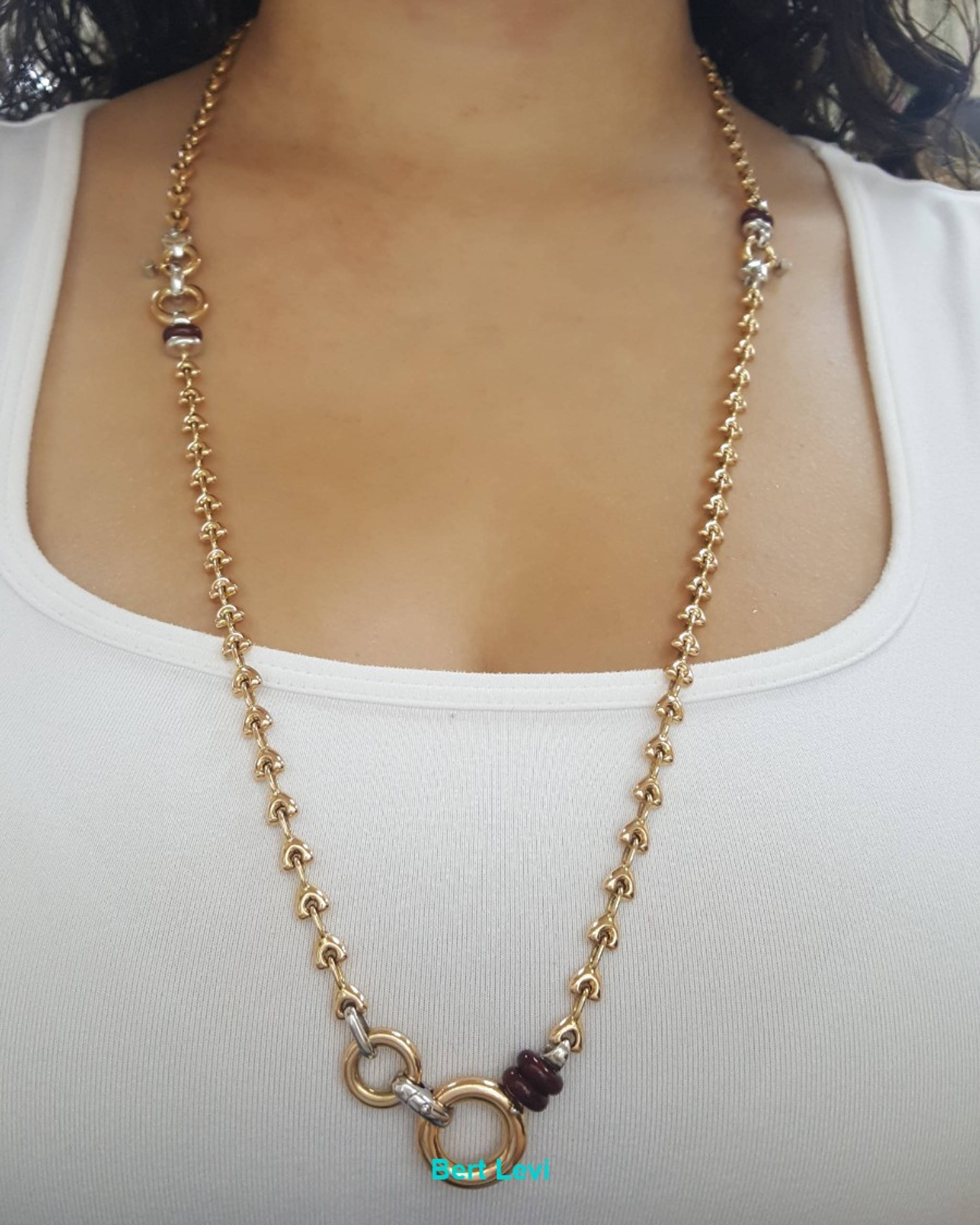 18K Rose Gold & White Gold Enamel Necklace Bracelet 31" 16.5" 47 Grams