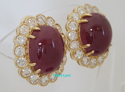 Burma No Heat Ruby & Diamond Halo Earrings 18.95 ct 18k Yellow Gold Retail $58K