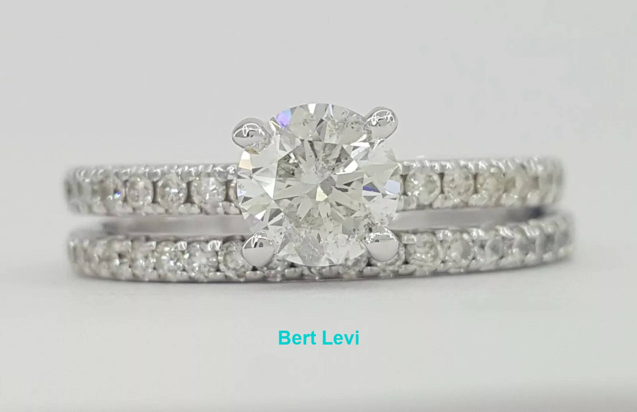 Round Cut Diamond Engagement Ring Set 0.97 ct 14K White Gold H/VS1 GIA