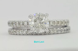 Round Cut Diamond Engagement Ring Set 0.97 ct 14K White Gold H/VS1 GIA