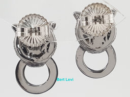 Panther Stud Earrings Diamond & Onyx 1.26 ct 18k White Gold 10 Grams 21.2mm