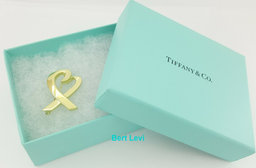 Tiffany & Co Paloma Picasso 18K Yellow Gold Loving Heart Brooch Pin Large 1.25"