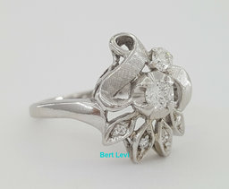 1/3 ct Vintage Art Deco 14K White Gold Old European & Single Cut Engagement Ring