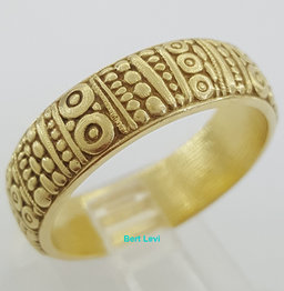 Alex Sepkus Carved 18K Yellow Gold Wedding Band Ring 6.7 mm Size 10.75