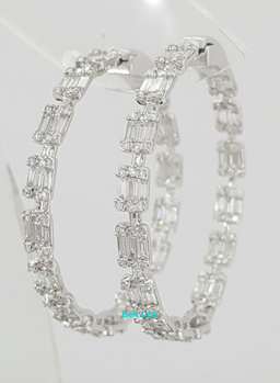 4 ct Baguette & Round Diamond Inside Out Round Hoop Earrings 18K White Gold
