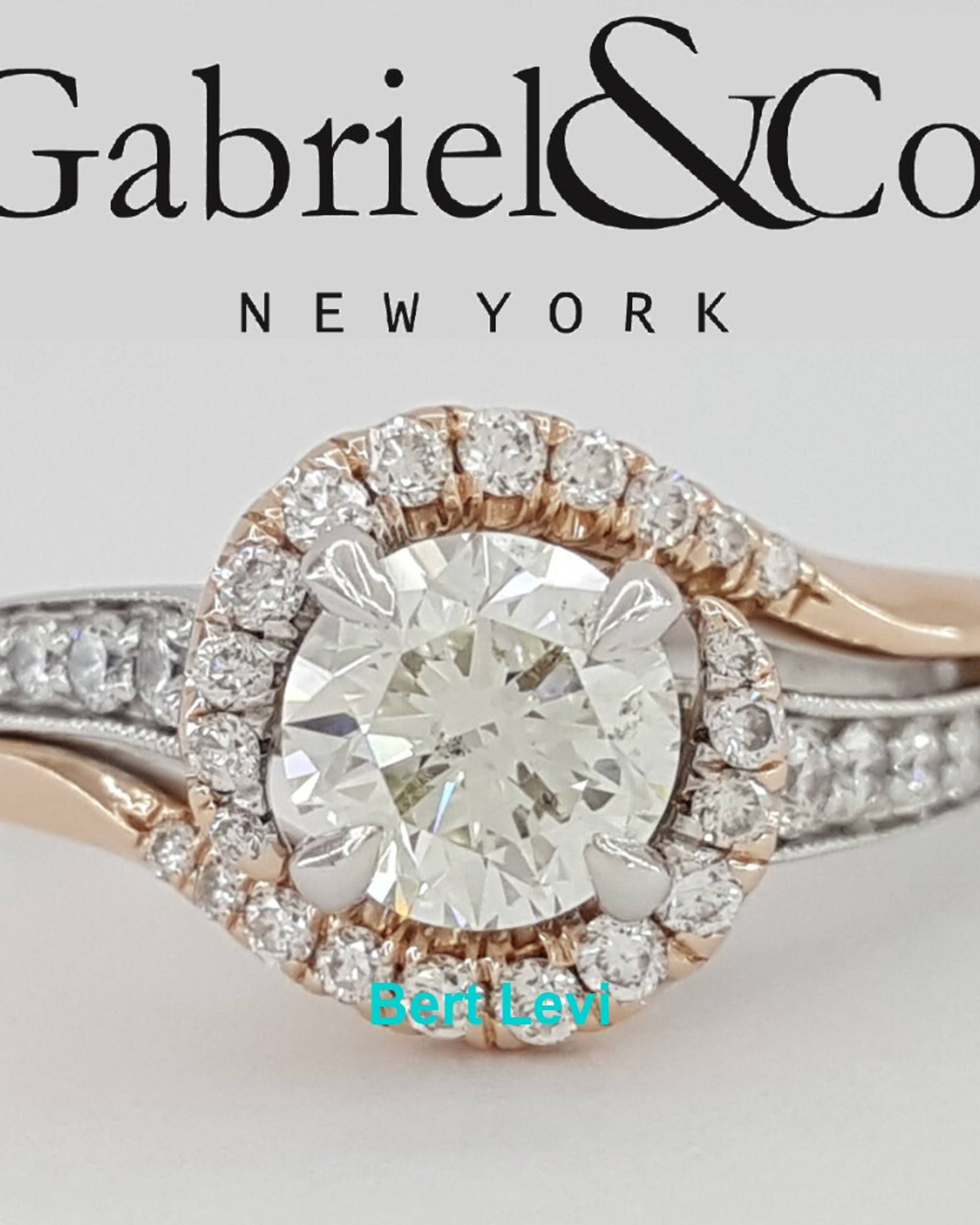 Gabriel & Co. 1.4 ct Round Diamond Halo Engagement Ring 14K 2-Tone Gold GIA