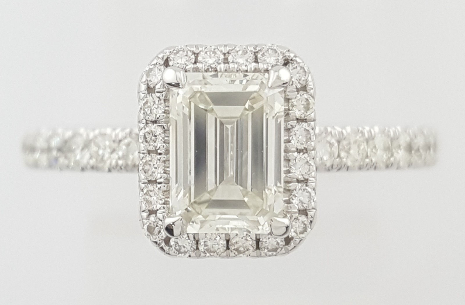 Emerald Cut Diamond Halo Engagement Ring 1.42 ct 14K White Gold Retail $7,995