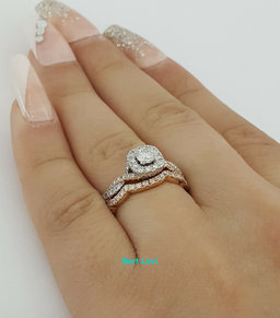 Neil Lane Bridal 14K Two-Tone Round Diamond Halo Crossover Ring Set 0.75 ct