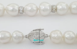 South Sea Pearl Diamond Choker Necklace 1.5 ct 16.5" 18k White Gold