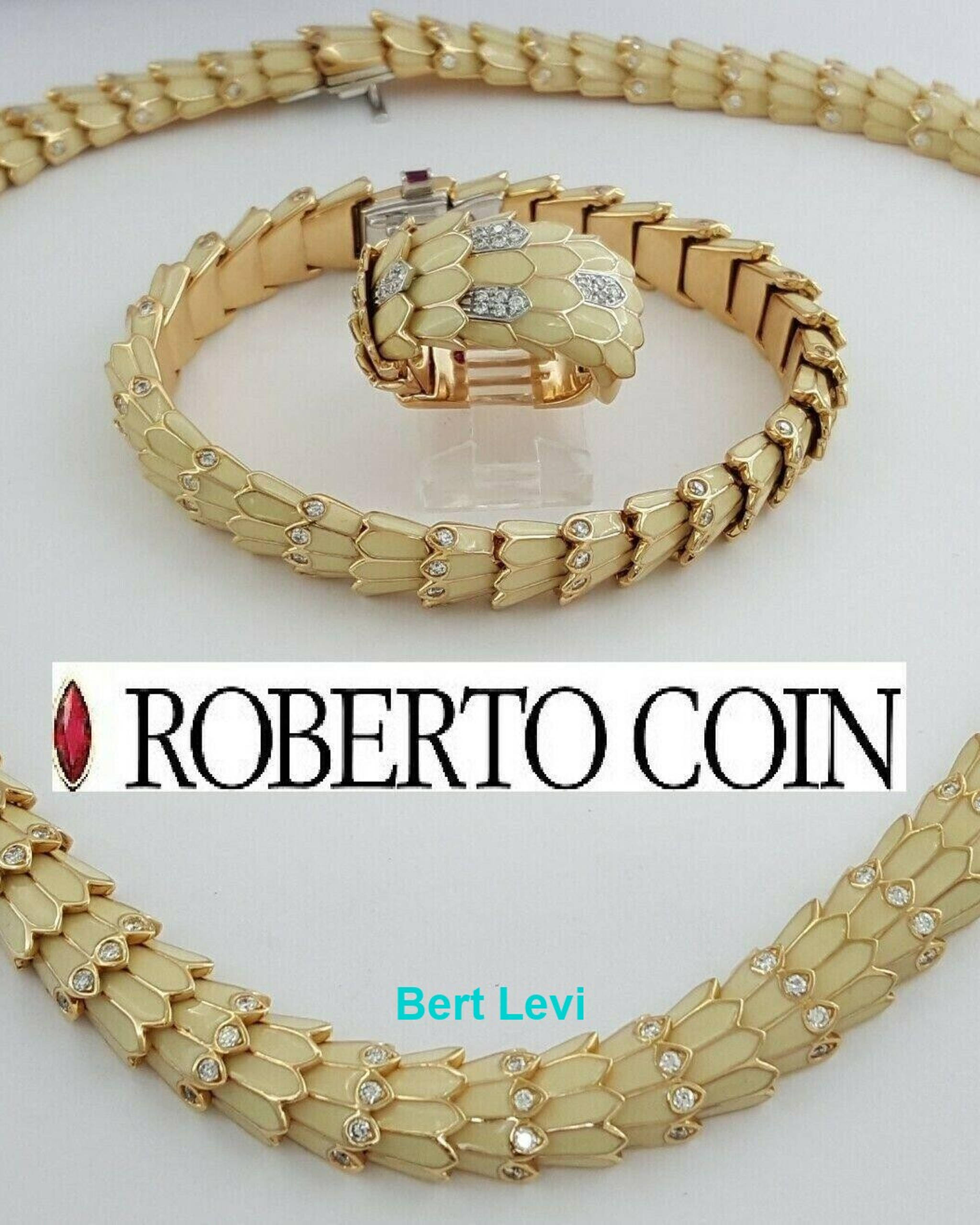 Roberto Coin Diamond & Enamel Viper Ring 5.5 ct 18K Bracelet & Necklace Rtl $55k