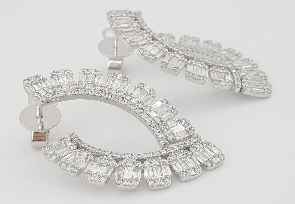 Thumbnail: Baguette & Round Diamond Sideways Hoop Earrings 39mm 5 ct  18K W Gold Rtl $15k